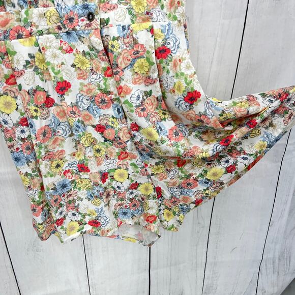 NEW LC Lauren Conrad SMALL Cream Floral Romper Sleeveless Button Up Front - Picture 4 of 13